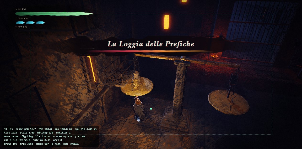 Una gigantesca bilancia a piatti nella «Loggia delle Prefiche»