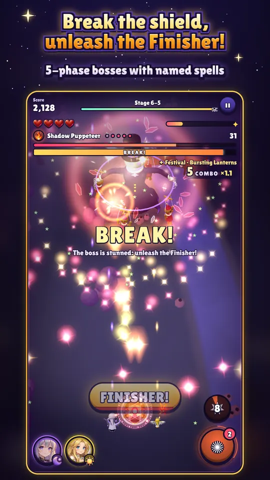 The Shadow Puppeteer, boss of chapter 6, is stunned after its shield breaks: the squad can unleash a Finisher.