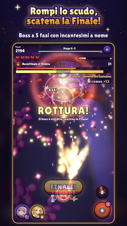 Il Burattinaio d’Ombra, boss del capitolo 6, è stordito dalla Rottura dello scudo: la squadra può scatenare la Finale.
